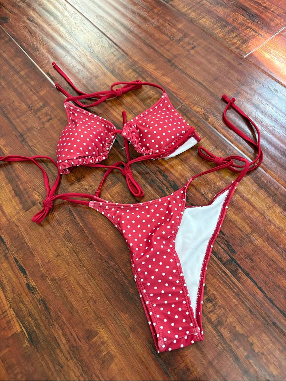 NEW Red Polka Dot Tie-String Bikini Set- size XS